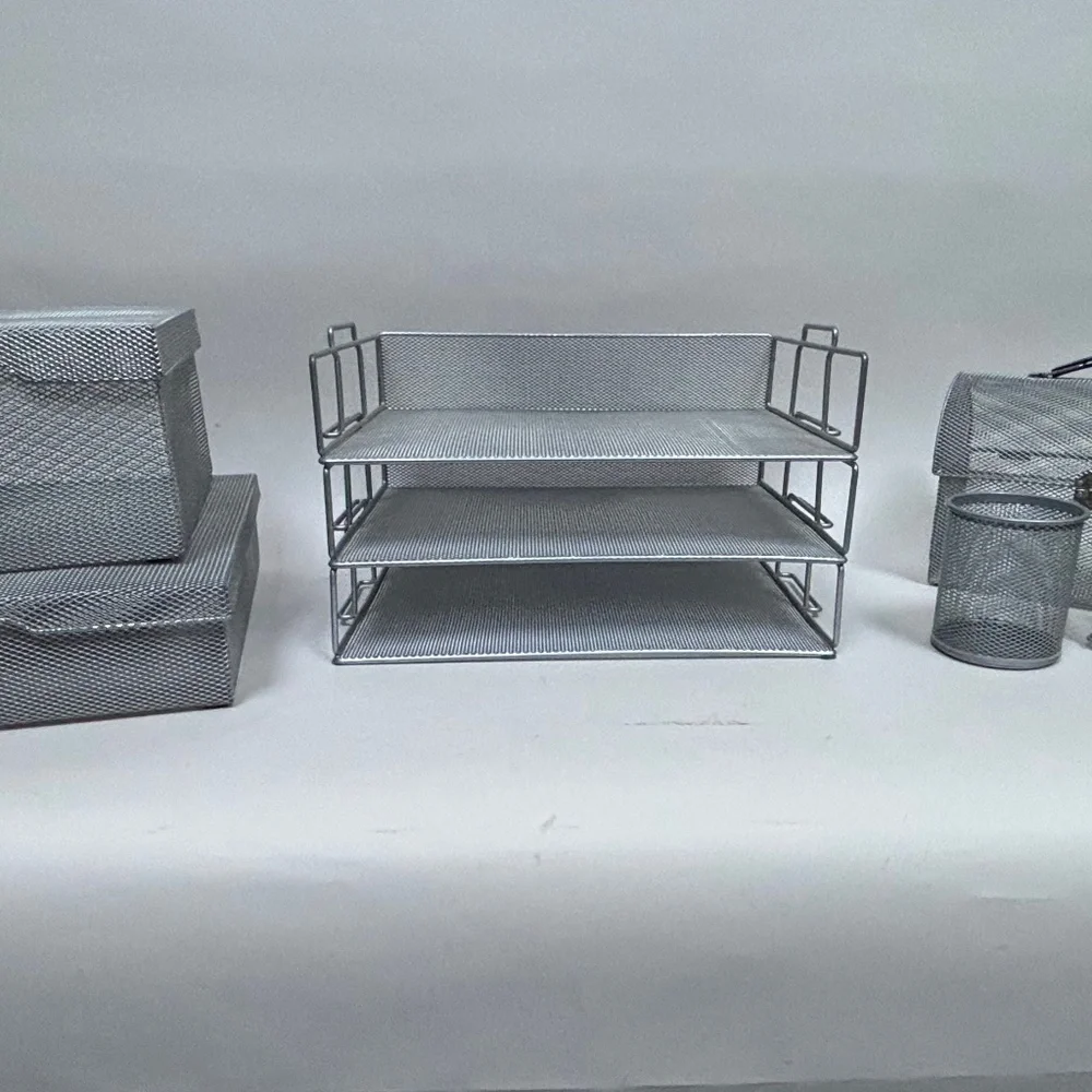 Silver Mesh Desk Storage Containers - Picture 2 of 11